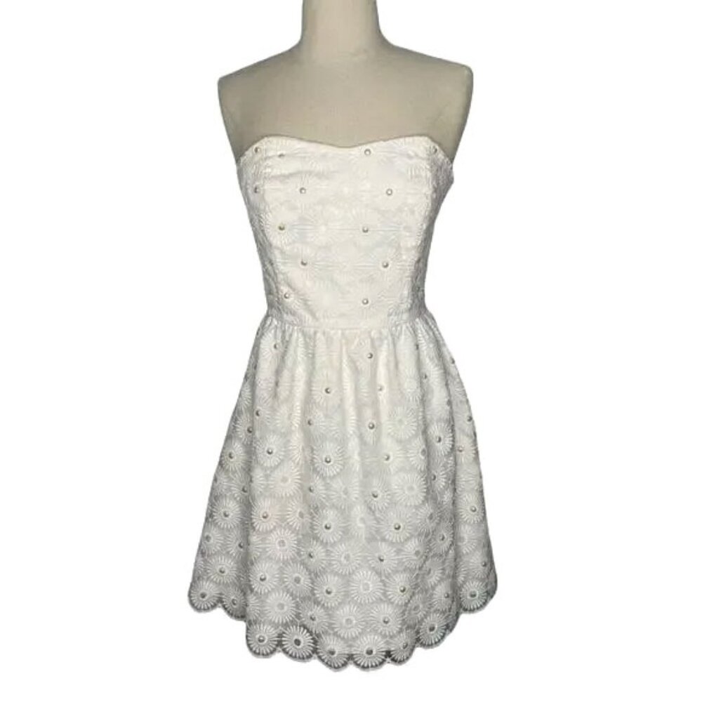 Lilly Pulitzer Payton Dress Strapless White Pinwheel Floral Pearls 00